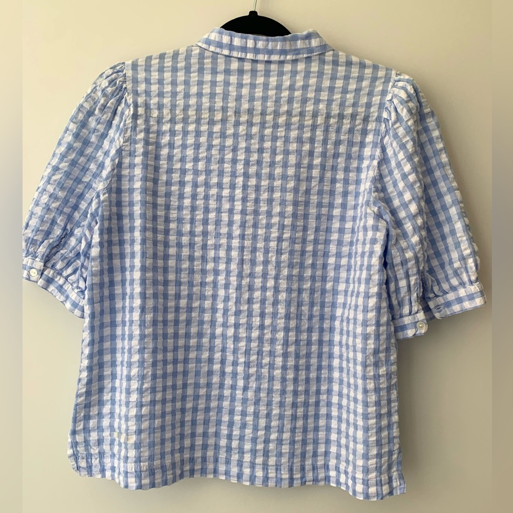 ICHI Light Blue Gingham Puff-Sleeve Button-Up Blouse - Picture 2 of 6